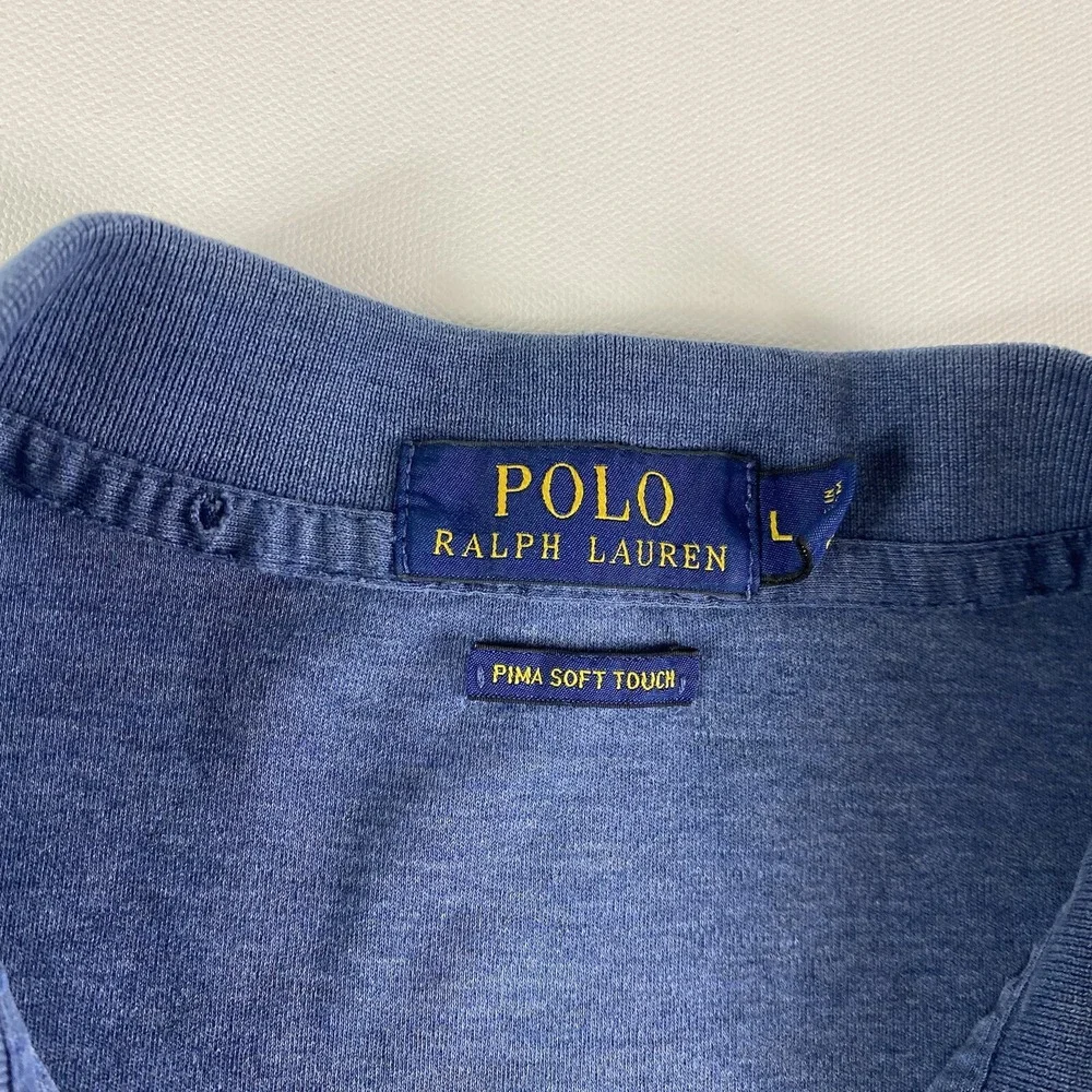 Polo Ralph Lauren Pima Soft Touch Mens Large Blue Short Sleeve Shirt Cotton FLAW